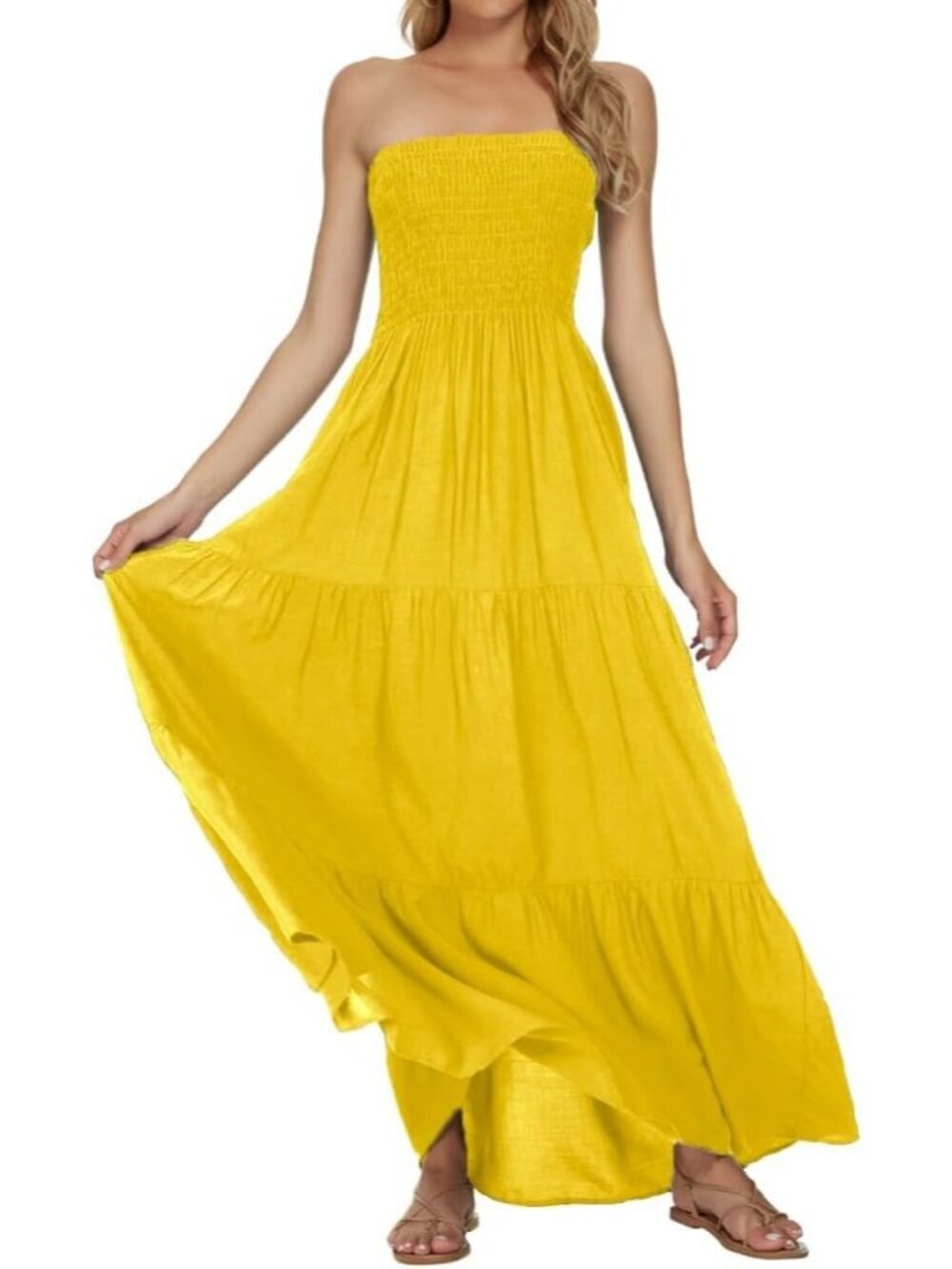 Women's Yellow Summer Stylish Tube Top Off Shoulder Boho Beach Long Maxi Dress